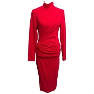 Elegant Red Mock Neck Dress Sz XL Ruched Bodycon